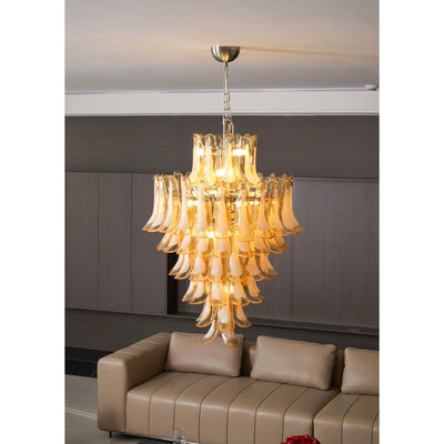 Celalian Chandelier Amber Murano Glass Petal Layered Luxury