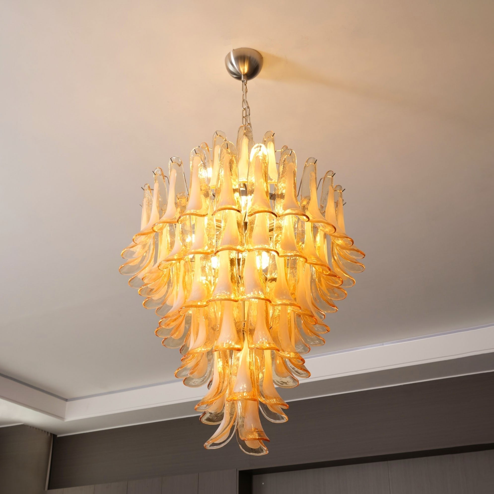 Celalian Chandelier Amber Murano Glass Petal Layered Luxury