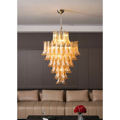 Celalian Chandelier Amber Murano Glass Petal Layered Luxury