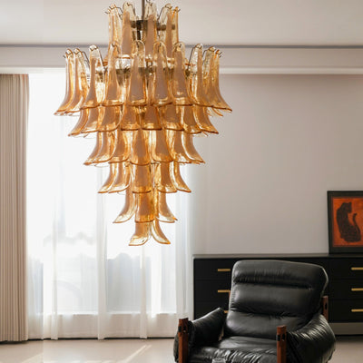 Celalian Chandelier Amber Murano Glass Petal Layered Luxury