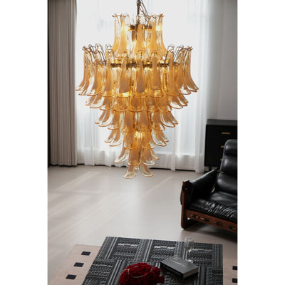 Celalian Chandelier Amber Murano Glass Petal Layered Luxury