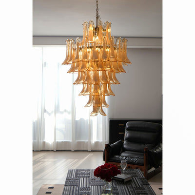 Celalian Chandelier Amber Murano Glass Petal Layered Luxury