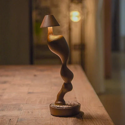 Carved Wood Cordless Table Lamp