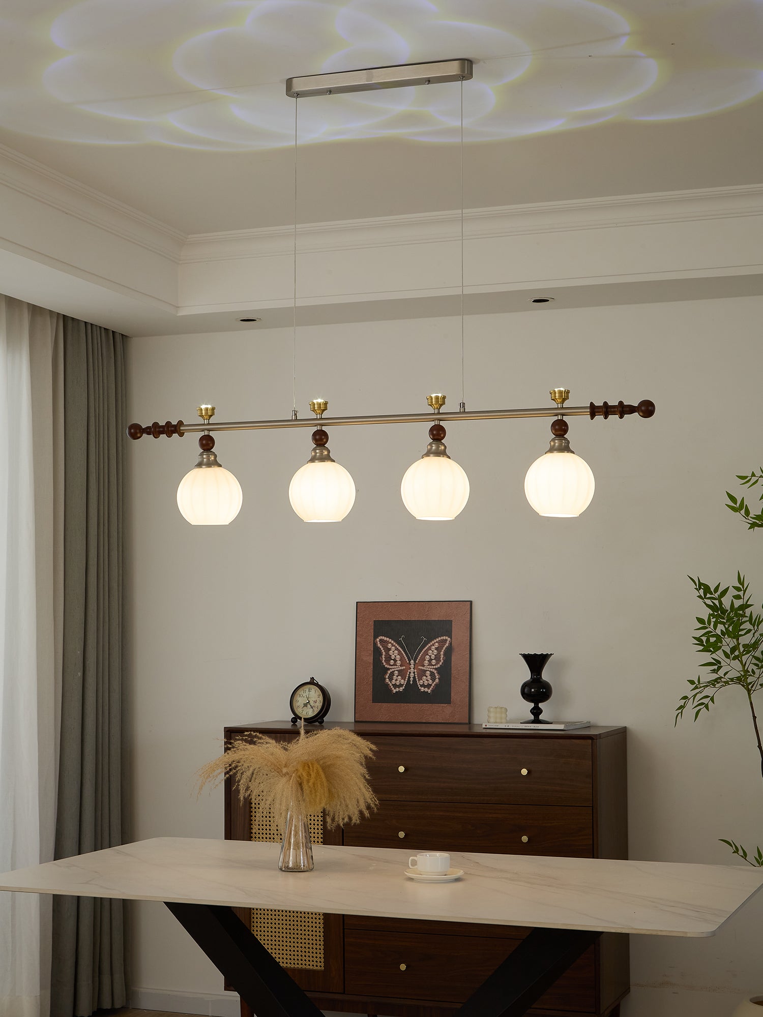 Otheia Elegance Vintage Linear Wood Pendant Lamp