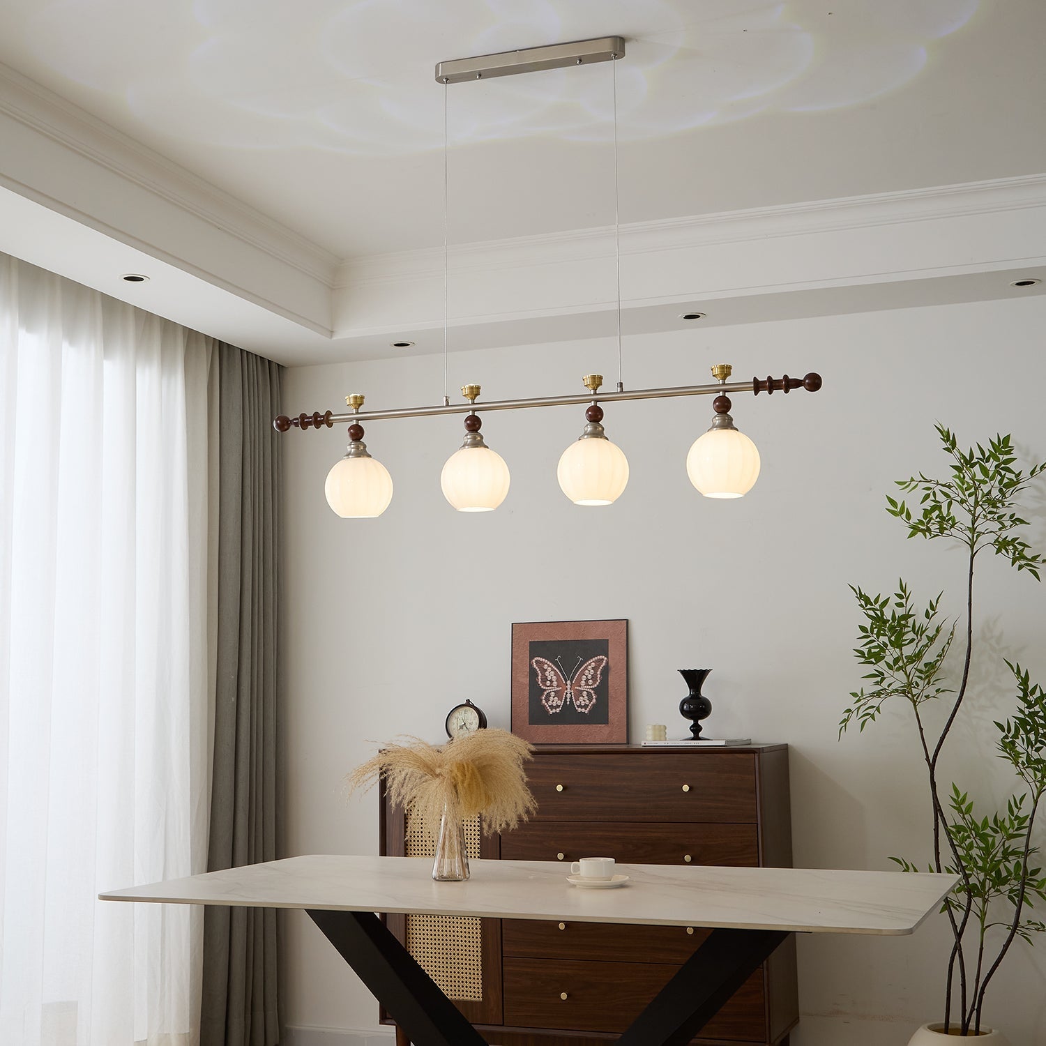 Otheia Elegance Vintage Linear Wood Pendant Lamp