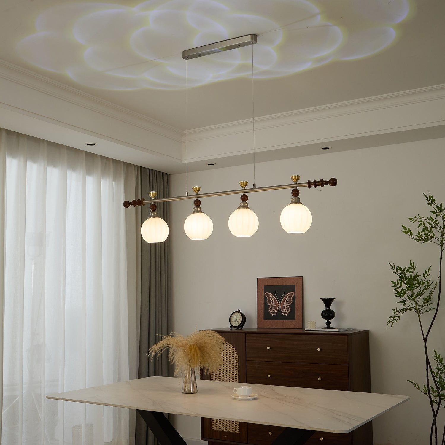 Otheia Elegance Vintage Linear Wood Pendant Lamp