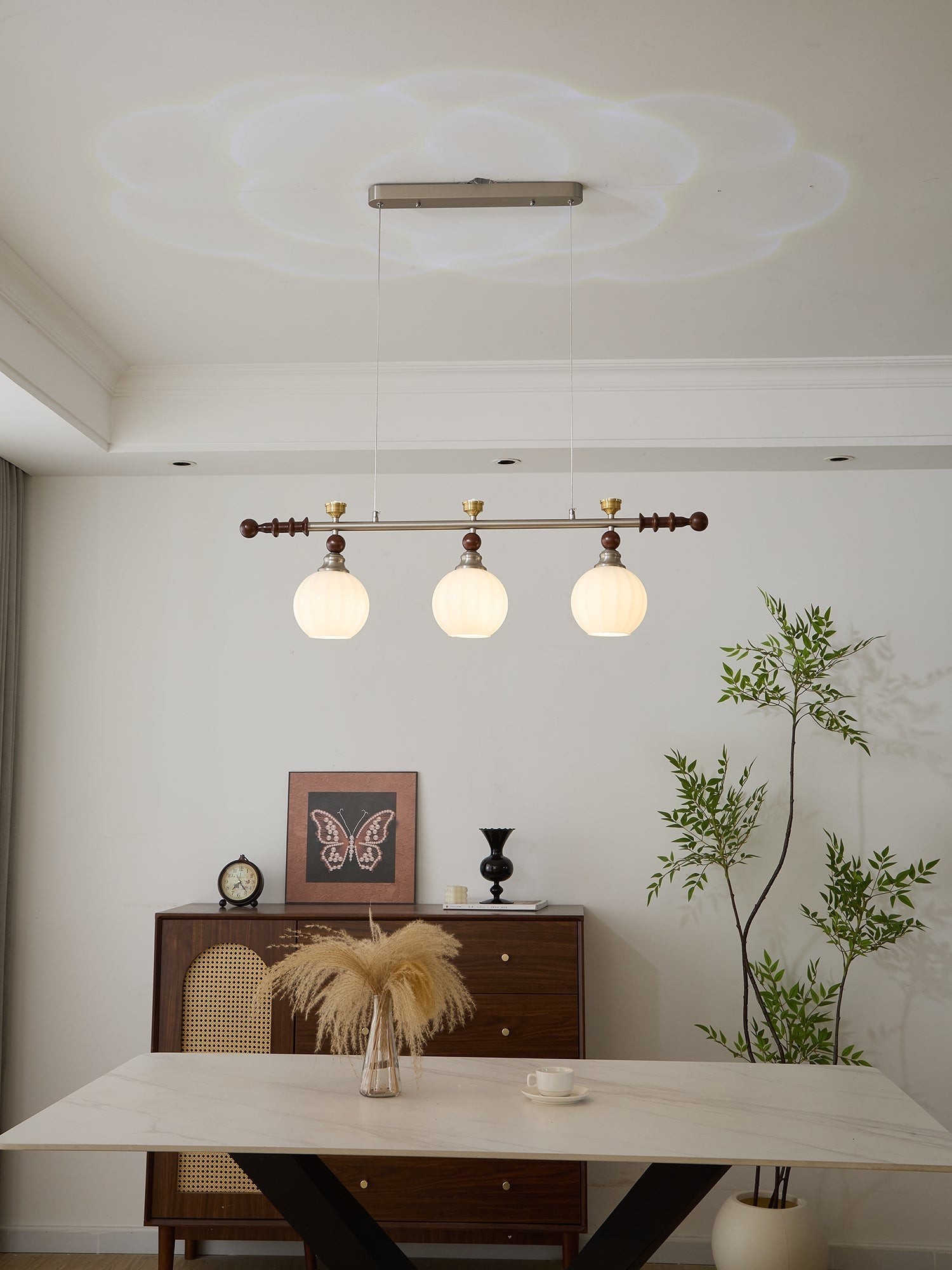 Otheia Elegance Vintage Linear Wood Pendant Lamp