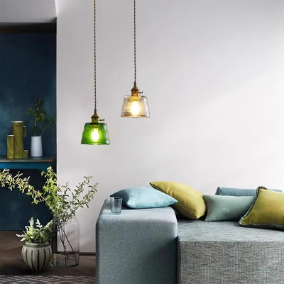 Pendant Lamp Brass and Glass Textured Shade Artisan Vintage Accent - Neutral Decor