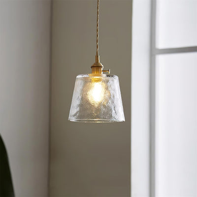 Pendant Lamp Brass and Glass Textured Shade Artisan Vintage Accent - Neutral Decor