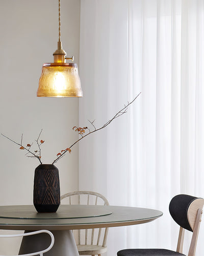 Pendant Lamp Brass and Glass Textured Shade Artisan Vintage Accent - Neutral Decor