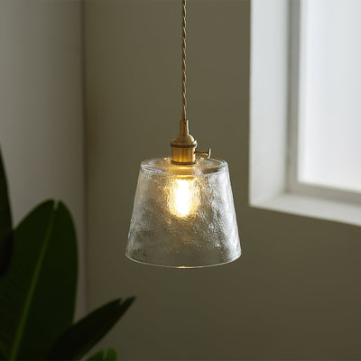 Pendant Lamp Brass and Glass Textured Shade Artisan Vintage Accent - Neutral Decor