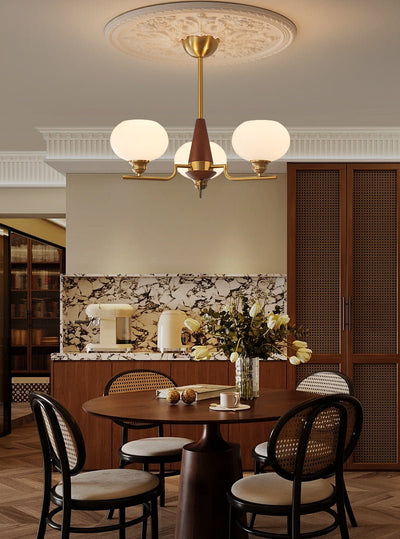Syluissa Chandelier Walnut Frosted Glass Globes