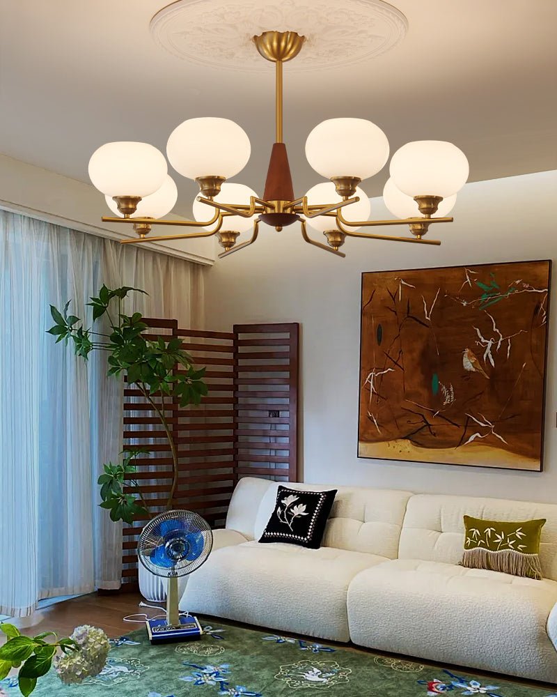 Syluissa Chandelier Walnut Frosted Glass Globes