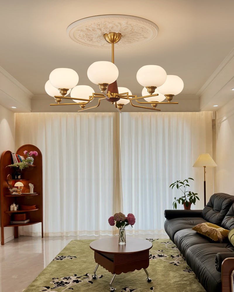 Syluissa Chandelier Walnut Frosted Glass Globes