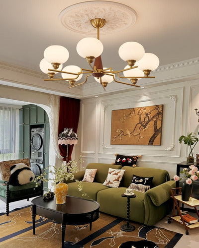 Syluissa Chandelier Walnut Frosted Glass Globes