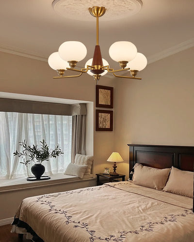 Syluissa Chandelier Walnut Frosted Glass Globes