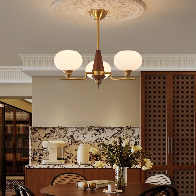 Syluissa Chandelier Walnut Frosted Glass Globes