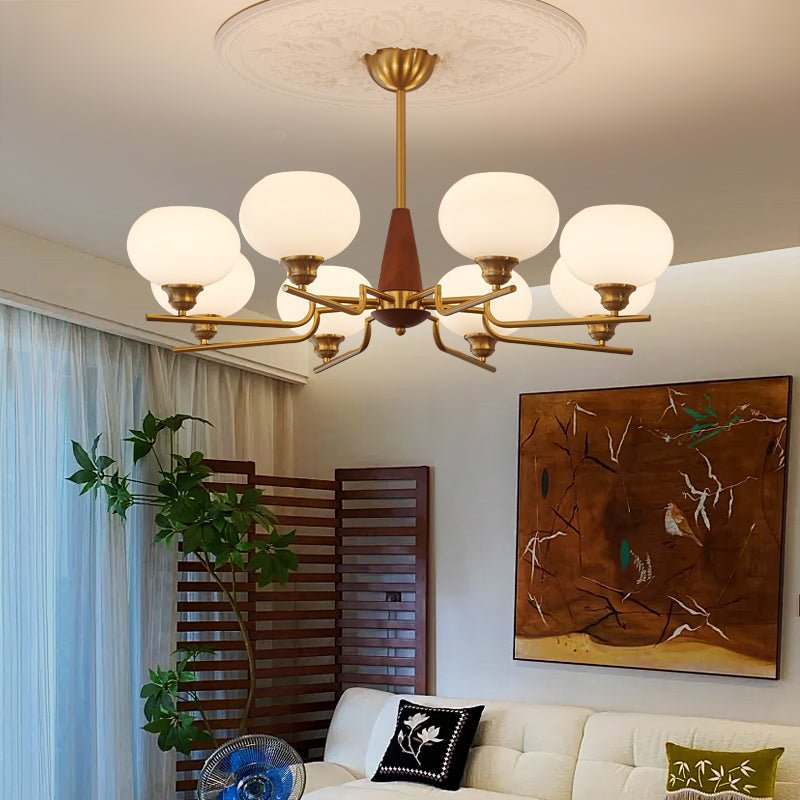 Syluissa Chandelier Walnut Frosted Glass Globes