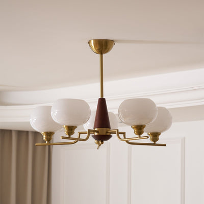 Syluissa Chandelier Walnut Frosted Glass Globes
