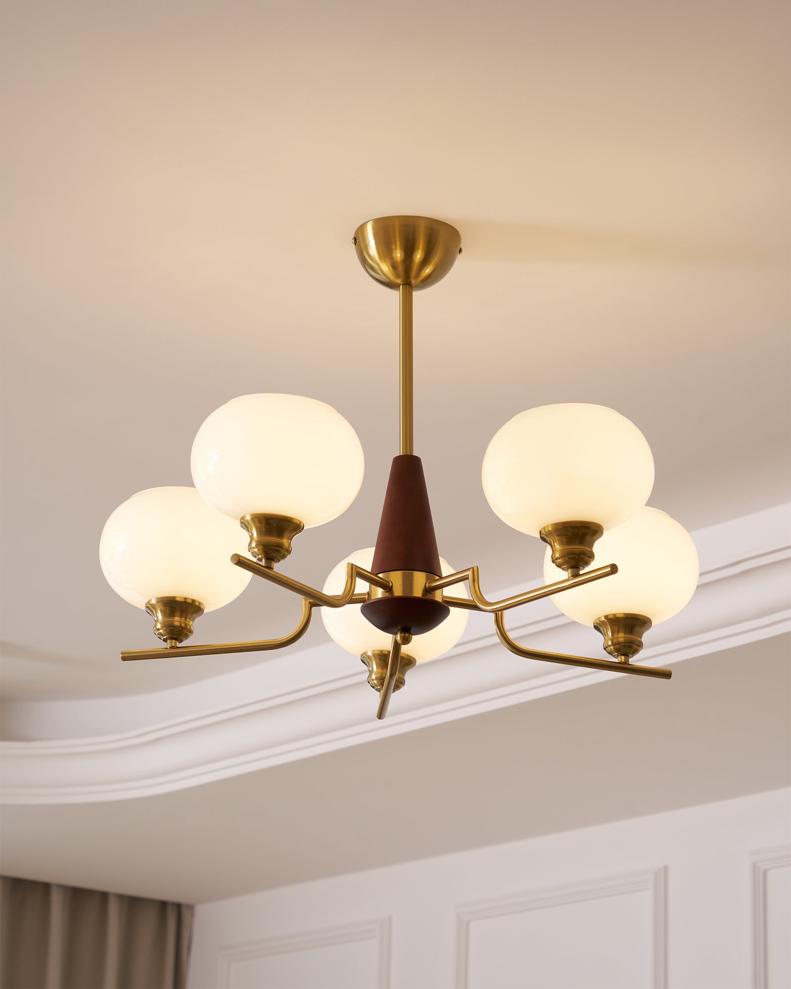 Syluissa Chandelier Walnut Frosted Glass Globes
