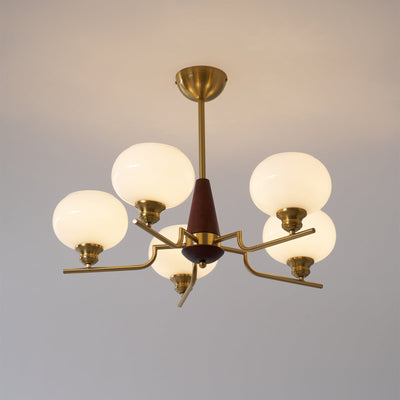 Syluissa Chandelier Walnut Frosted Glass Globes