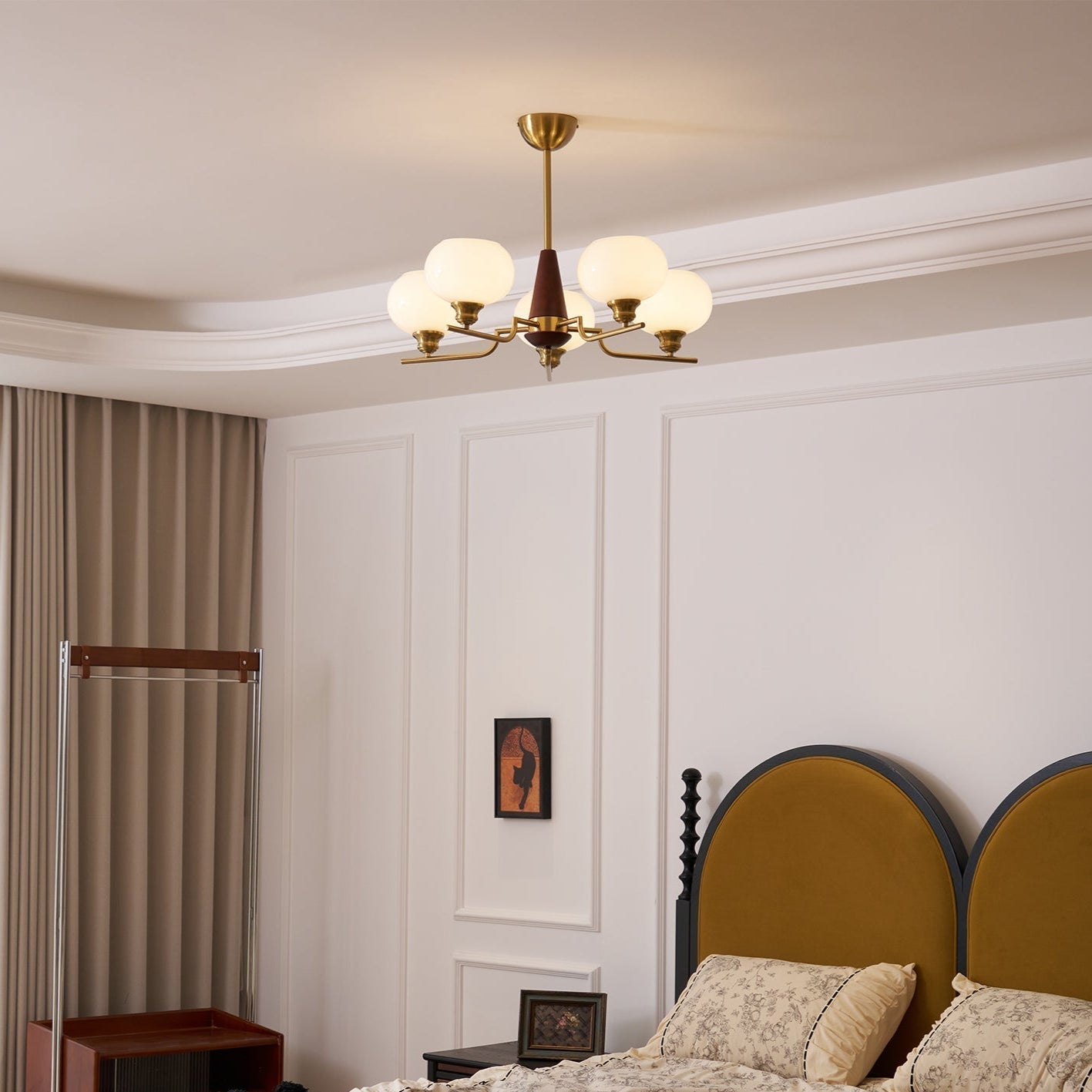 Syluissa Chandelier Walnut Frosted Glass Globes