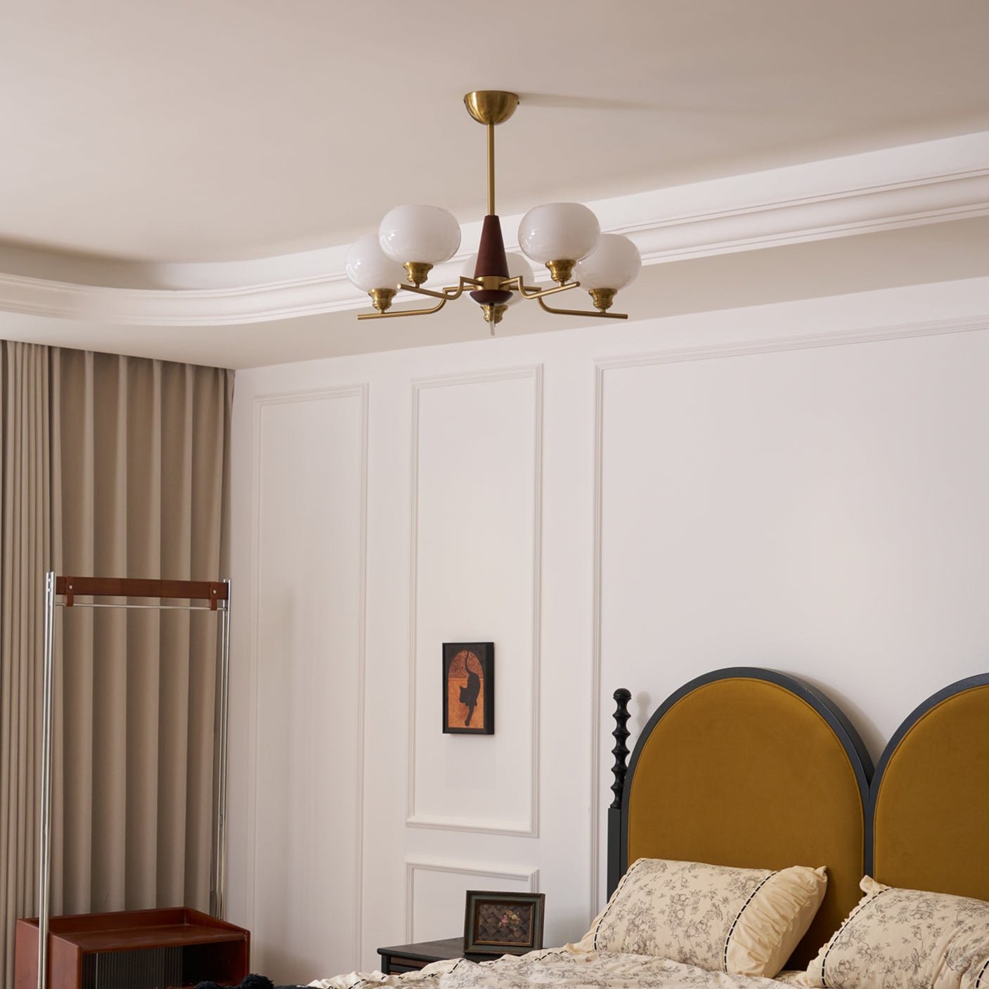 Syluissa Chandelier Walnut Frosted Glass Globes
