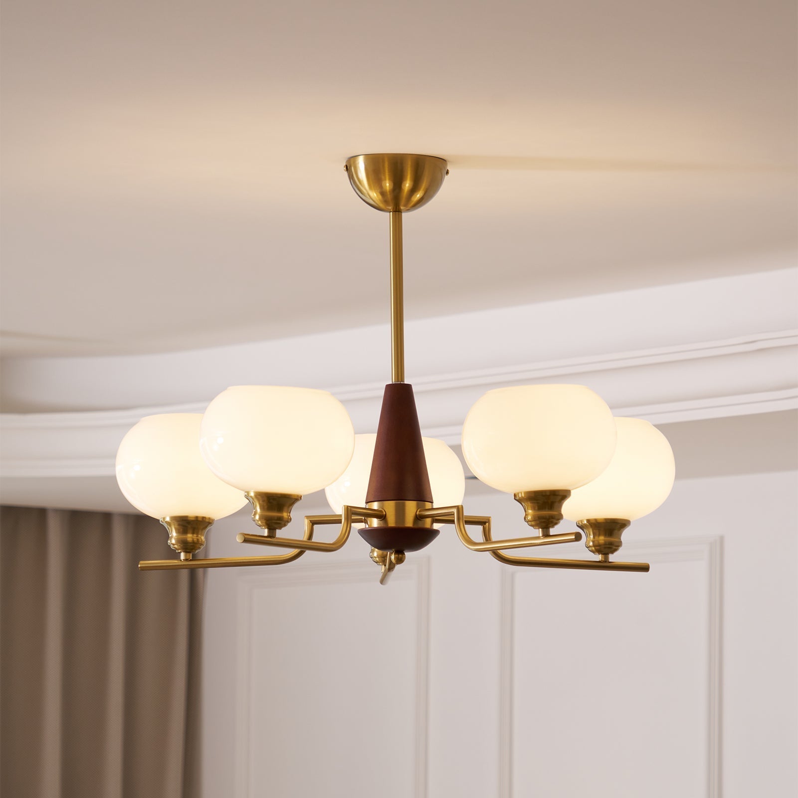 Syluissa Chandelier Walnut Frosted Glass Globes