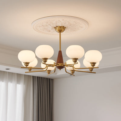 Syluissa Chandelier Walnut Frosted Glass Globes