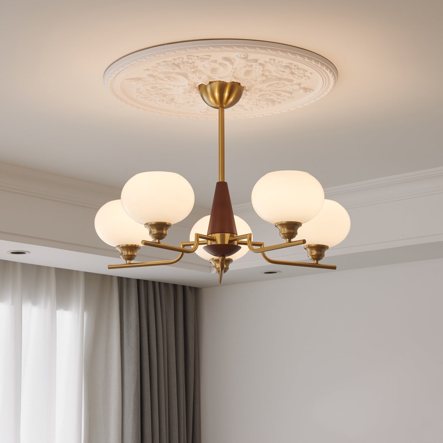 Syluissa Chandelier Walnut Frosted Glass Globes