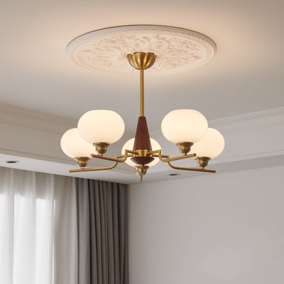 Syluissa Chandelier Walnut Frosted Glass Globes