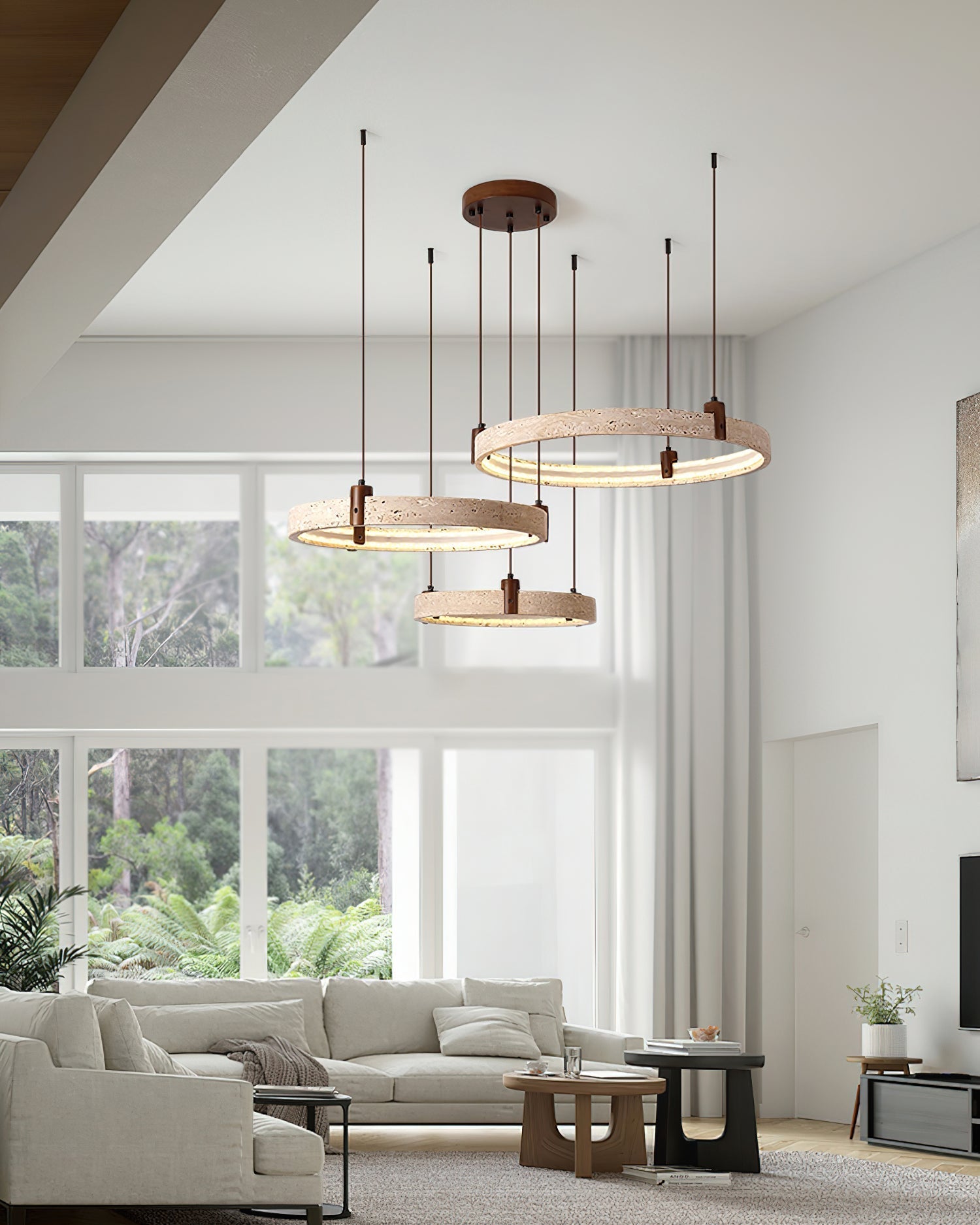 Celestial Orbit Travertine Ring Chandelier
