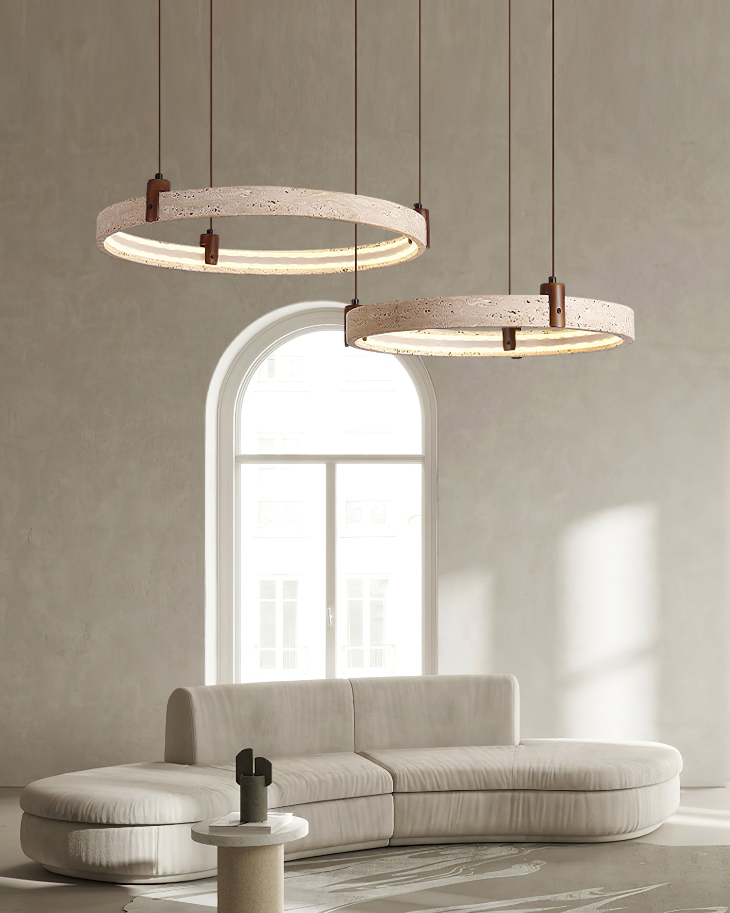 Celestial Orbit Travertine Ring Chandelier