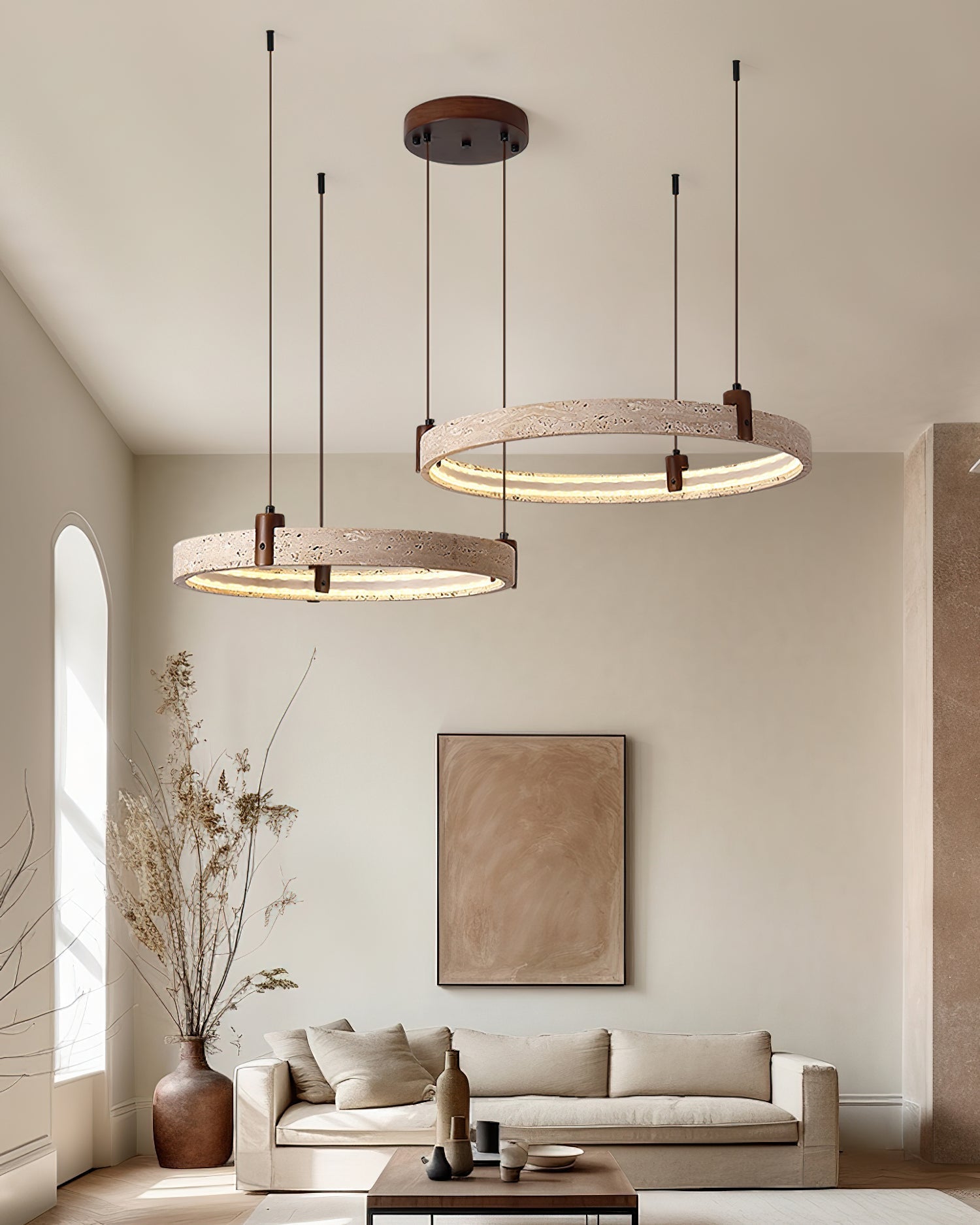 Celestial Orbit Travertine Ring Chandelier