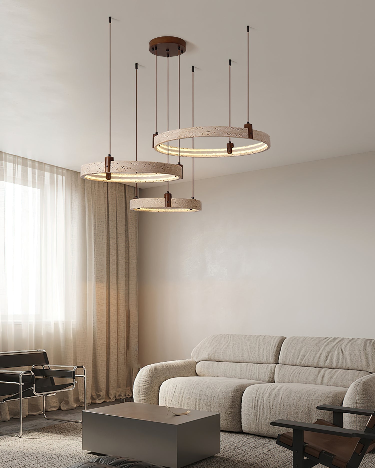 Celestial Orbit Travertine Ring Chandelier