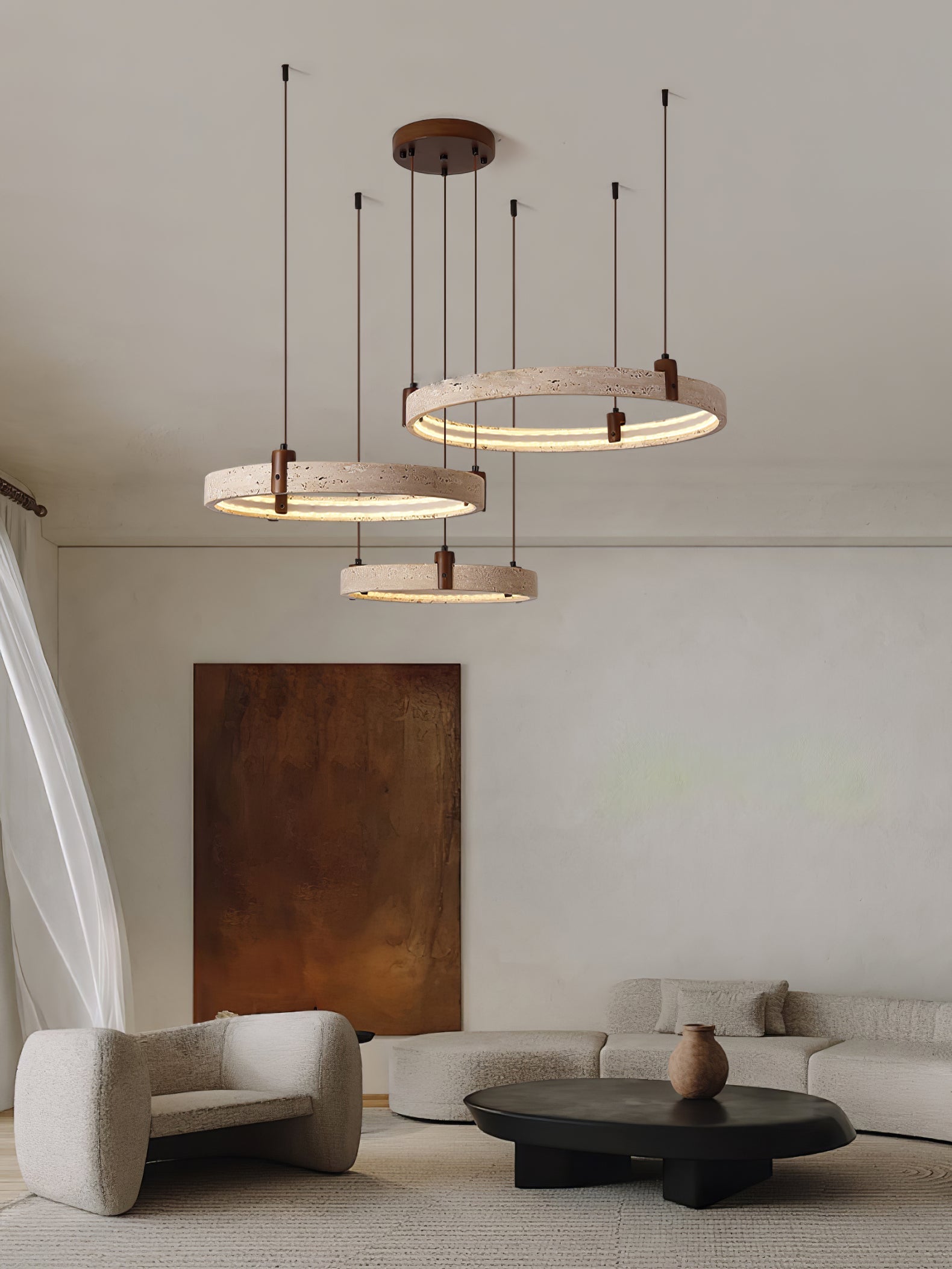 Celestial Orbit Travertine Ring Chandelier