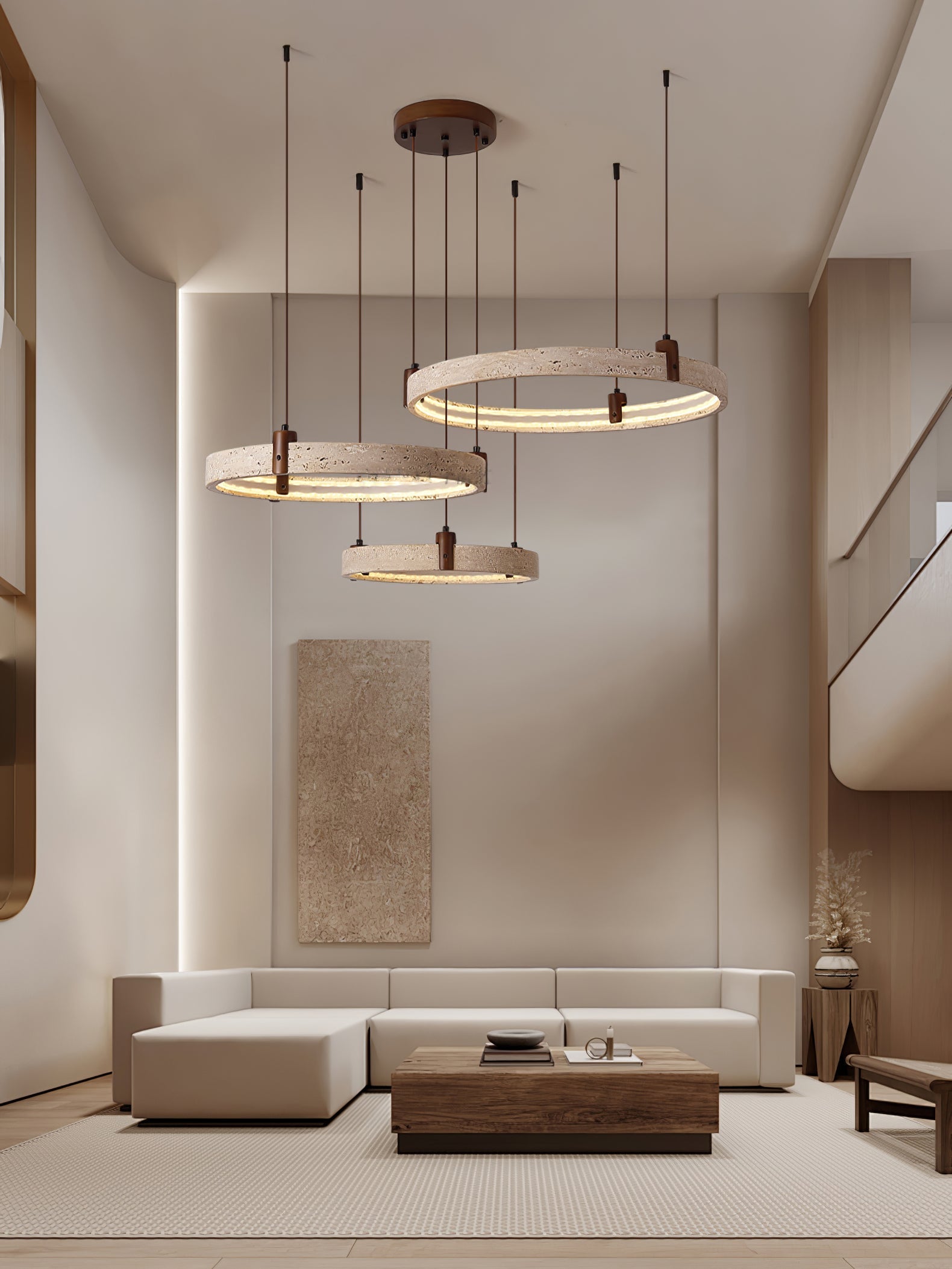 Celestial Orbit Travertine Ring Chandelier