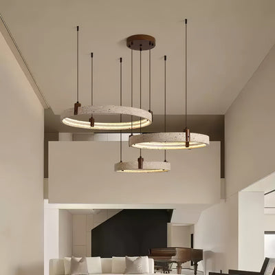 Celestial Orbit Travertine Ring Chandelier