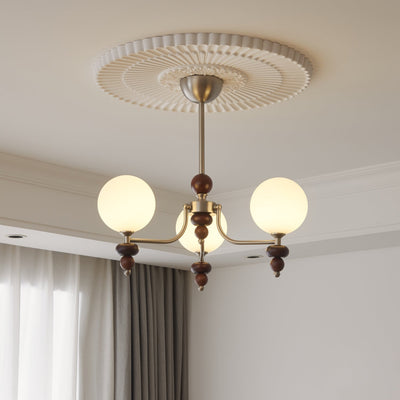 Cemarus Traditional Sphere Walnut Wood Glass Chandelier