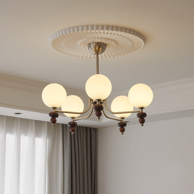 Cemarus Traditional Sphere Walnut Wood Glass Chandelier