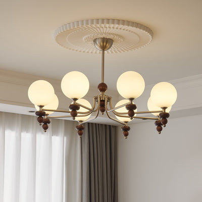 Cemarus Traditional Sphere Walnut Wood Glass Chandelier