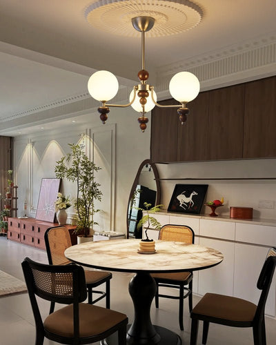 Cemarus Traditional Sphere Walnut Wood Glass Chandelier