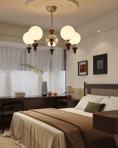 Cemarus Traditional Sphere Walnut Wood Glass Chandelier