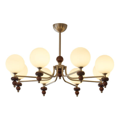 Cemarus Traditional Sphere Walnut Wood Glass Chandelier