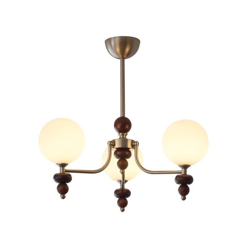 Cemarus Traditional Sphere Walnut Wood Glass Chandelier