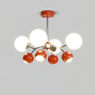 Noxiren Chandelier Chrome Red Cream Globe