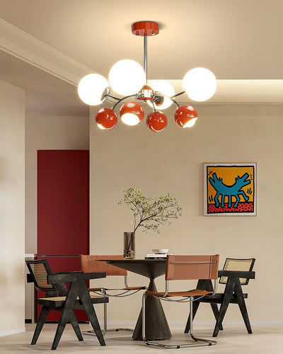 Noxiren Chandelier Chrome Red Cream Globe