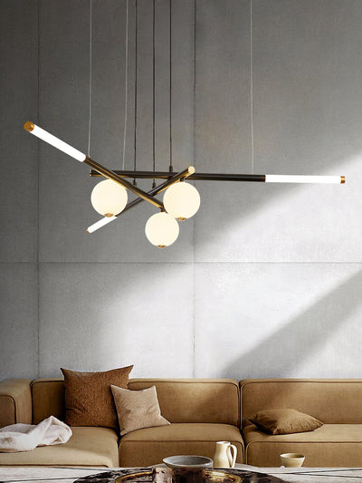 Chandelier Black White Rods and Globe Modern