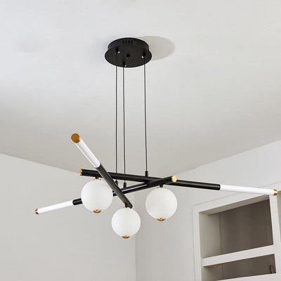 Chandelier Black White Rods and Globe Modern