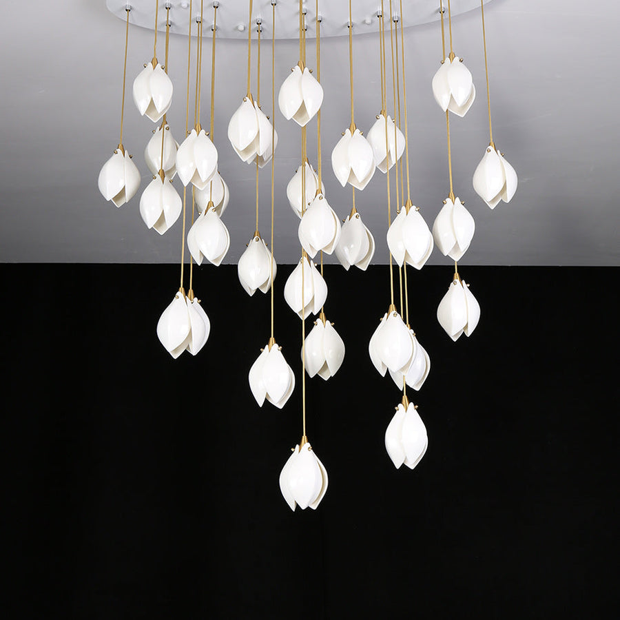 Lustra Pendant Lamp White Floral Ceramic - Neutral Decor